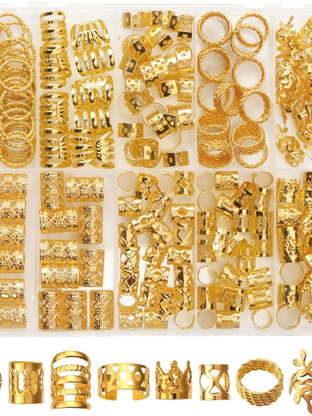 220Pcs Hair Jewelry for Dreadlock, Metal Hair Charms for Women, Gold Braids Ring